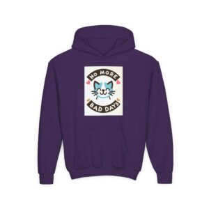 Youth Cat-Themed Hooded Sweatshirt - No More Bad Days, Gift for Kids, Cute Hoodie, Youth Apparel, Cozy Sweater