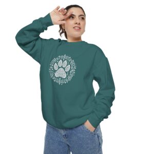 Comfort Colors Unisex Sweatshirt-Elegant Paw Print-Animal Rescue, Dog/Cat Lover Gifts