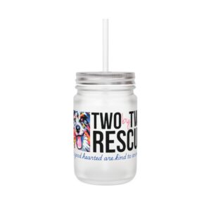 Two By Two Rescue Mason Jar Cup with Straw, Animal Rescue Theme, Dog/Cat Lover Gifts