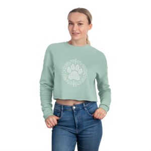 Women's Cropped Sweatshirt with Elegant Paw Print, Dog/Cat Lover Gift